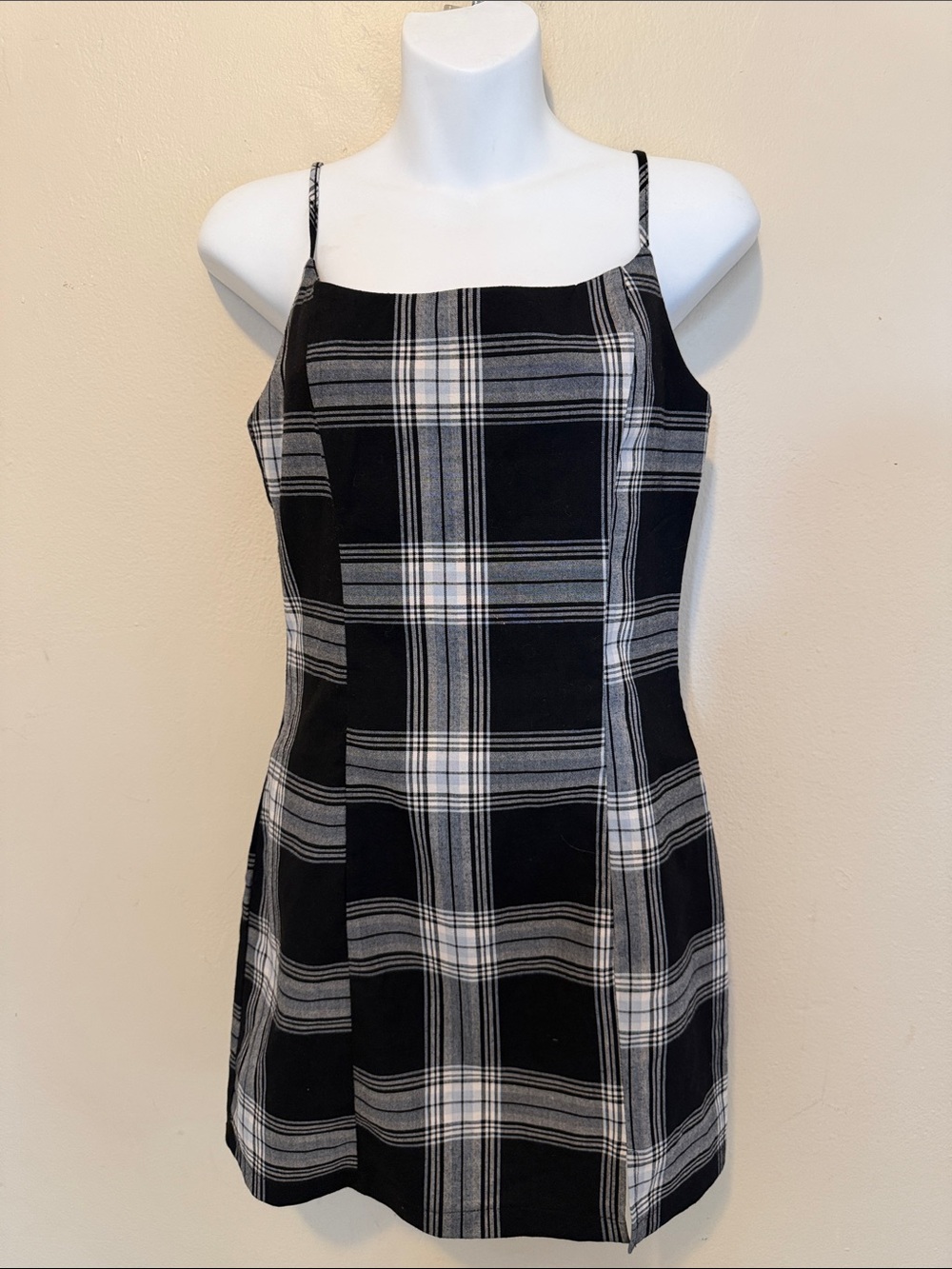 Forever 21 Black & White Plaid Spaghetti Strap Mini Dress